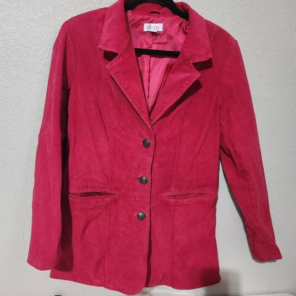 Denim & Co Suede Leather Blazer Jacket Medium Pink